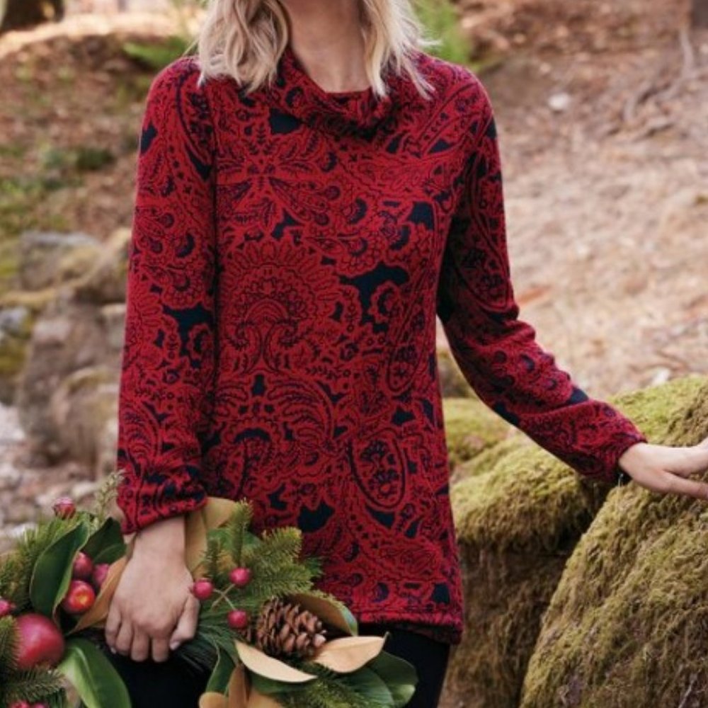 Soft Surroundings Aelis Thermal Red Flourish Pullover